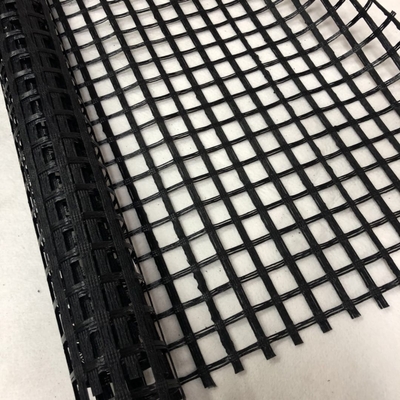 120kn PET Geogrid Warp ลาดถักเสริมแรงเคลือบโพลีเอสเตอร์ PVC